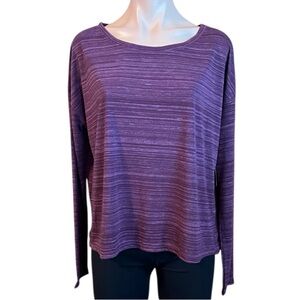 dip Women's Long Sleeve Purple Striped Twist Bag Tee NWT